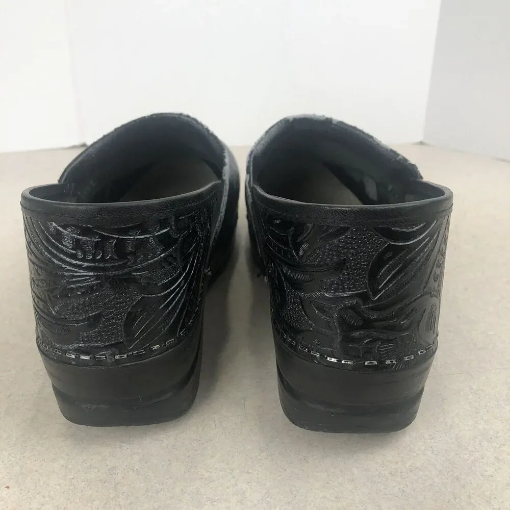 Dansko Professional Comfort Clogs Black Tooled Leather Womens Size 40/ 9.5‎